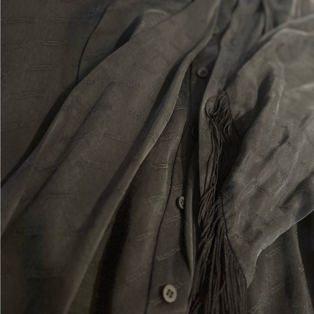 Balenciaga silk shirt with attached fringed scarf - Picture 3 of 4